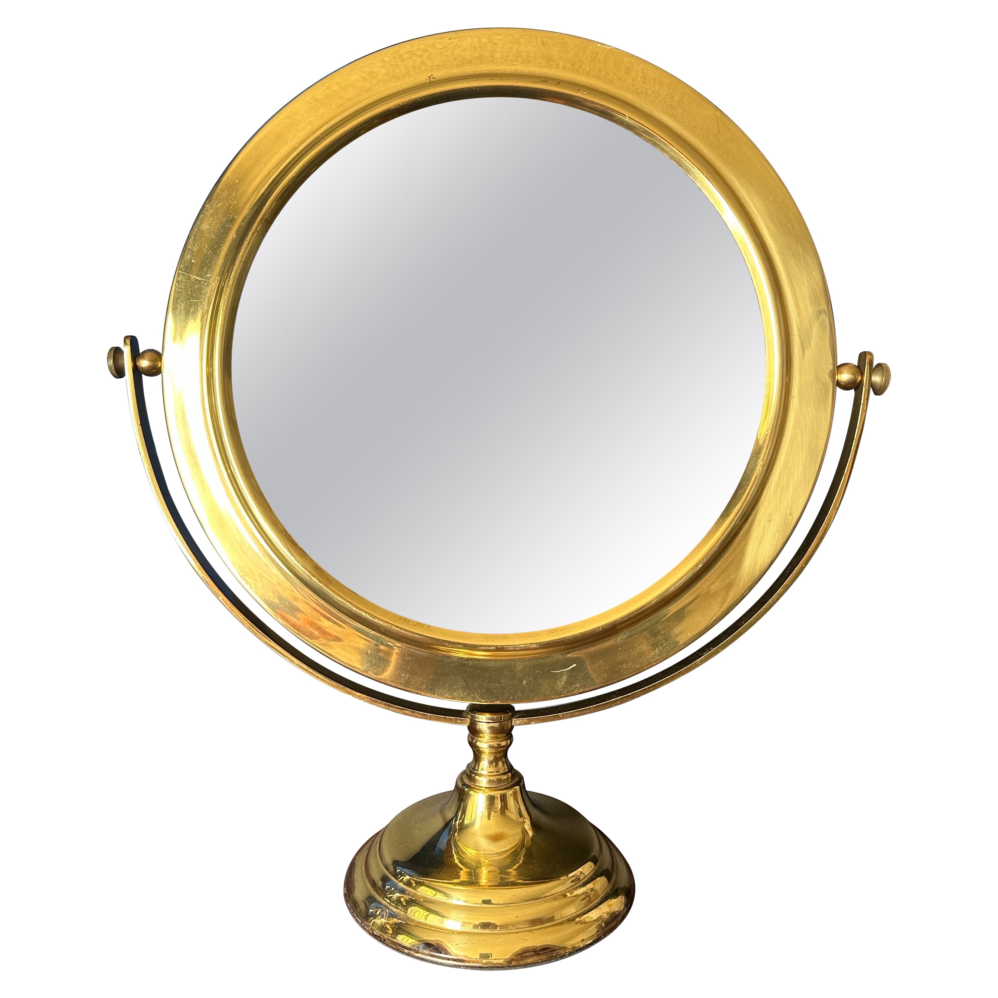 Round Brass Tilting Vanity Mirror