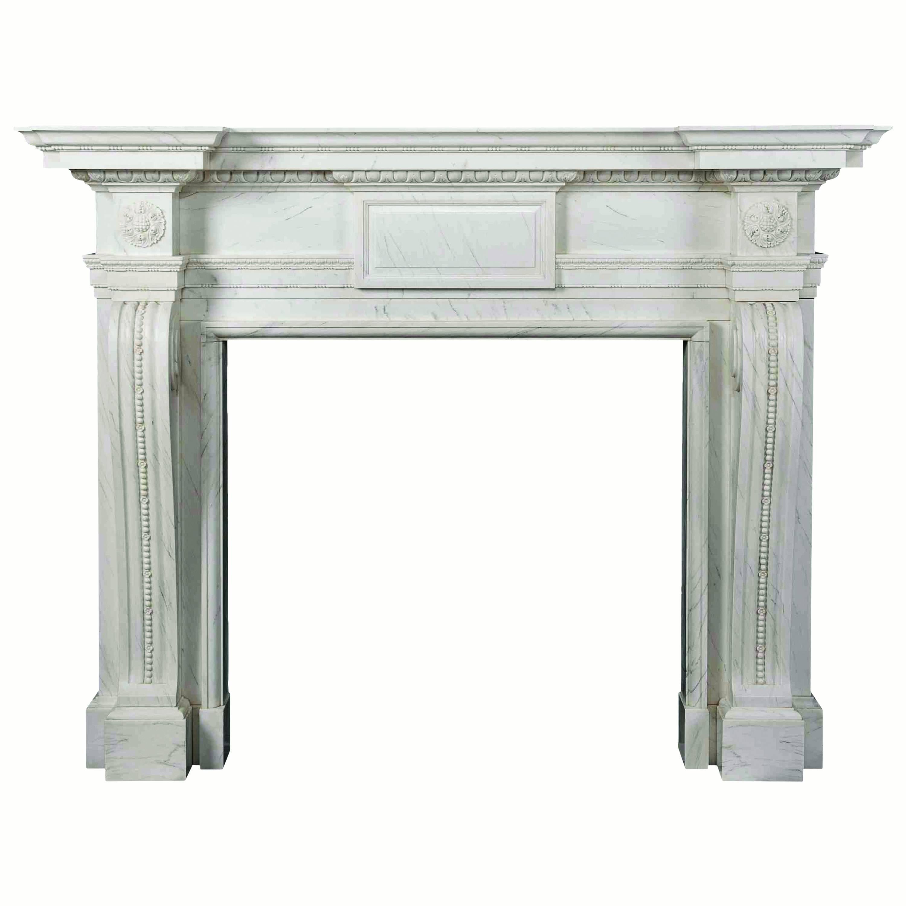 18th Century Reproduction Mantel with Fine Carving in Statuary Marble