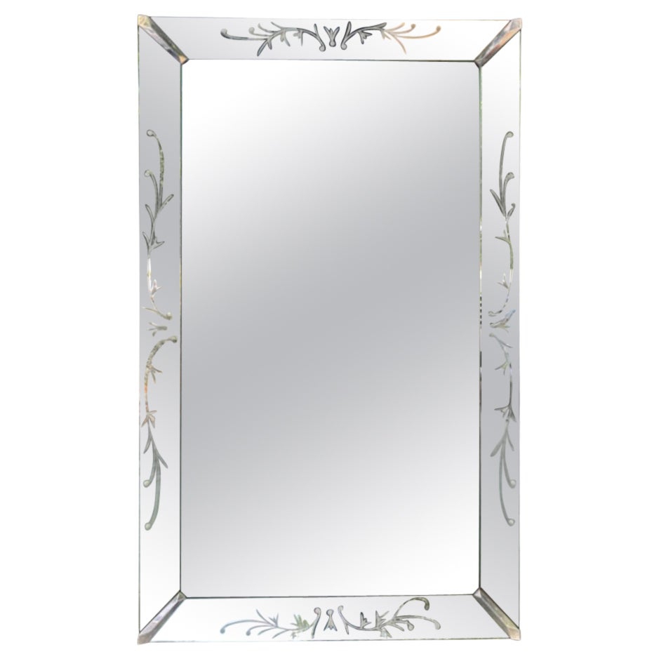 Mid-Century Art Deco Venetian Etched Wall Mirror.