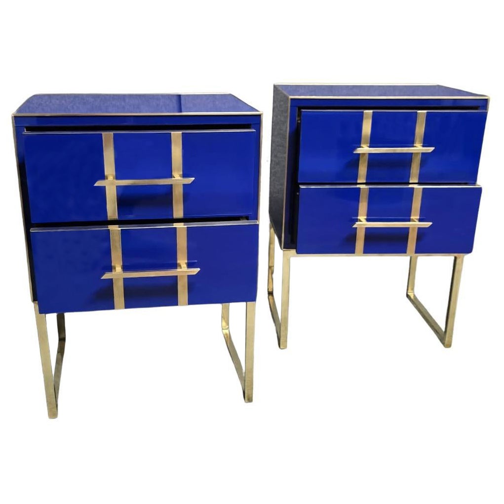 Magnificent Pair of Blue Sapphire  Murano Glass Bedside Tables justfurnituress