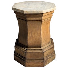 Oak Plinth / Side table with marble top