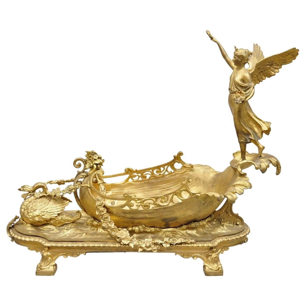French Louis XV Style Gold Gilt Bronze Figural Centerpiece Bowl Sculpture For Sale