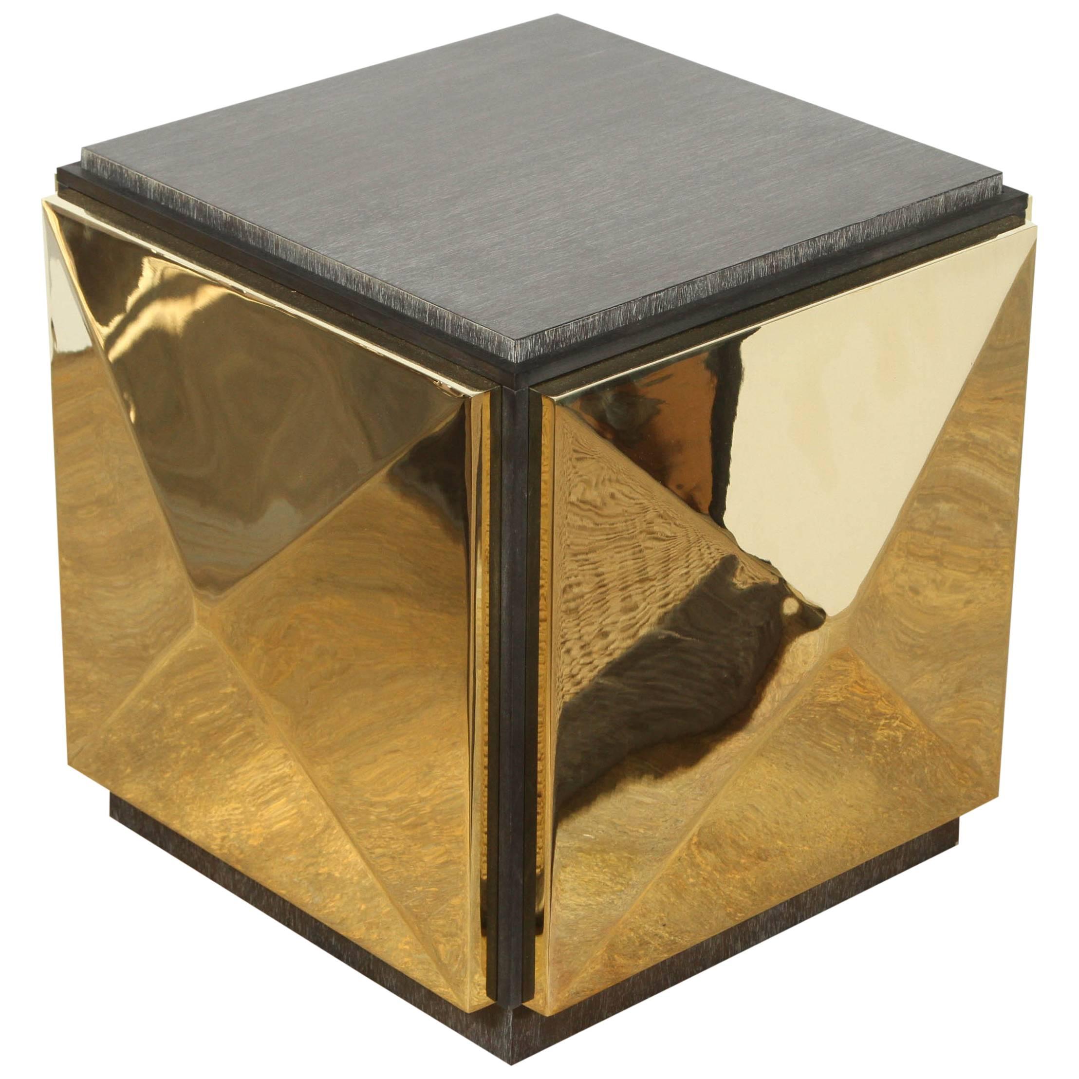 Paul Marra Brass Tile Side Table For Sale