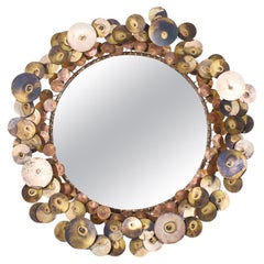 Curtis Jere Mid Century Signed Raindrops Brutalist Metal Wall Mirror (miroir mural en métal)