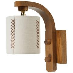 Paul Marra Oak Sconce with Hand-Stitched Linen Shade 12