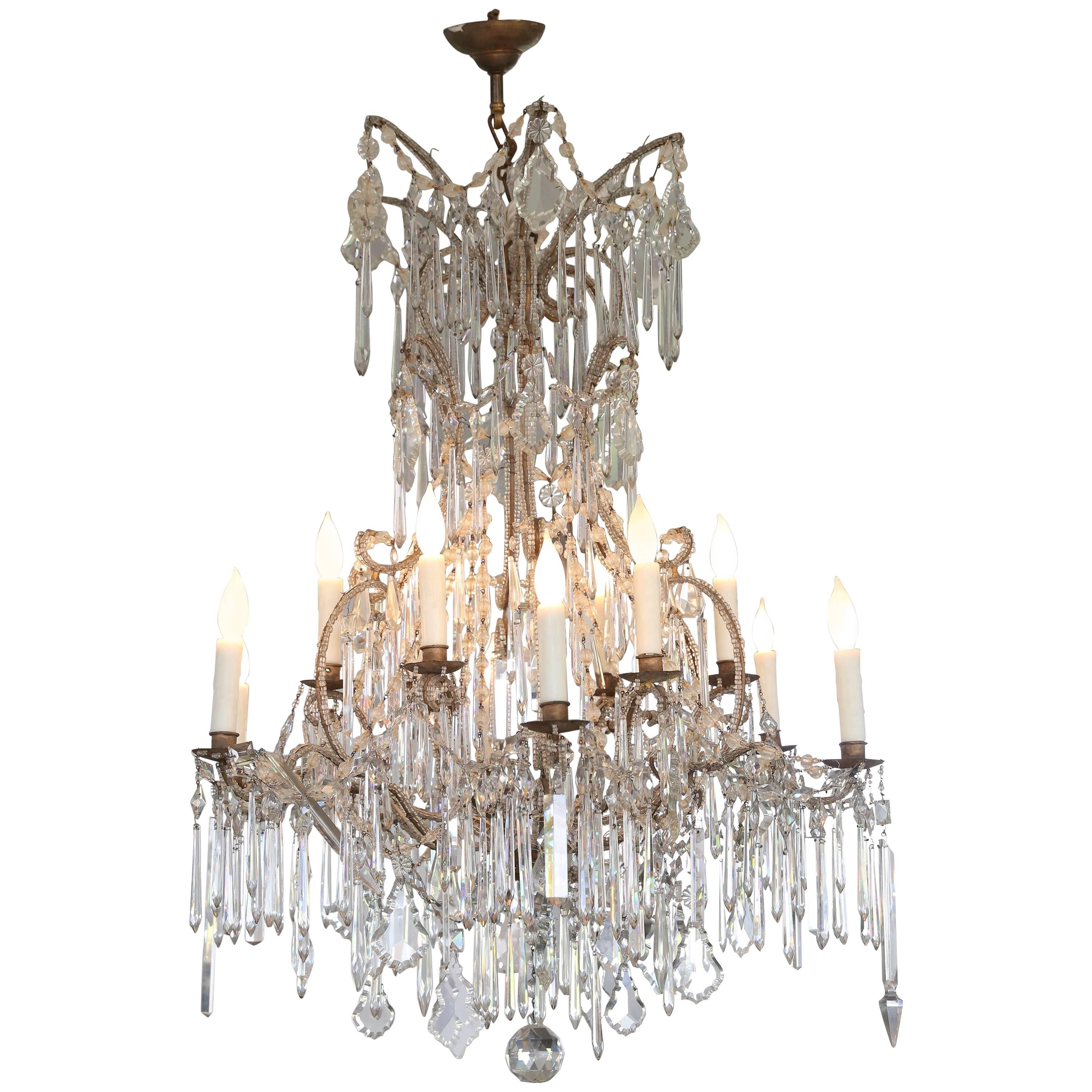 Italian Cascading Crystal Chandelier from Genoa From The Early 1900s