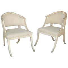 Swedish 19th Century Gustavian Klismos Armchairs Upholstered in Linen