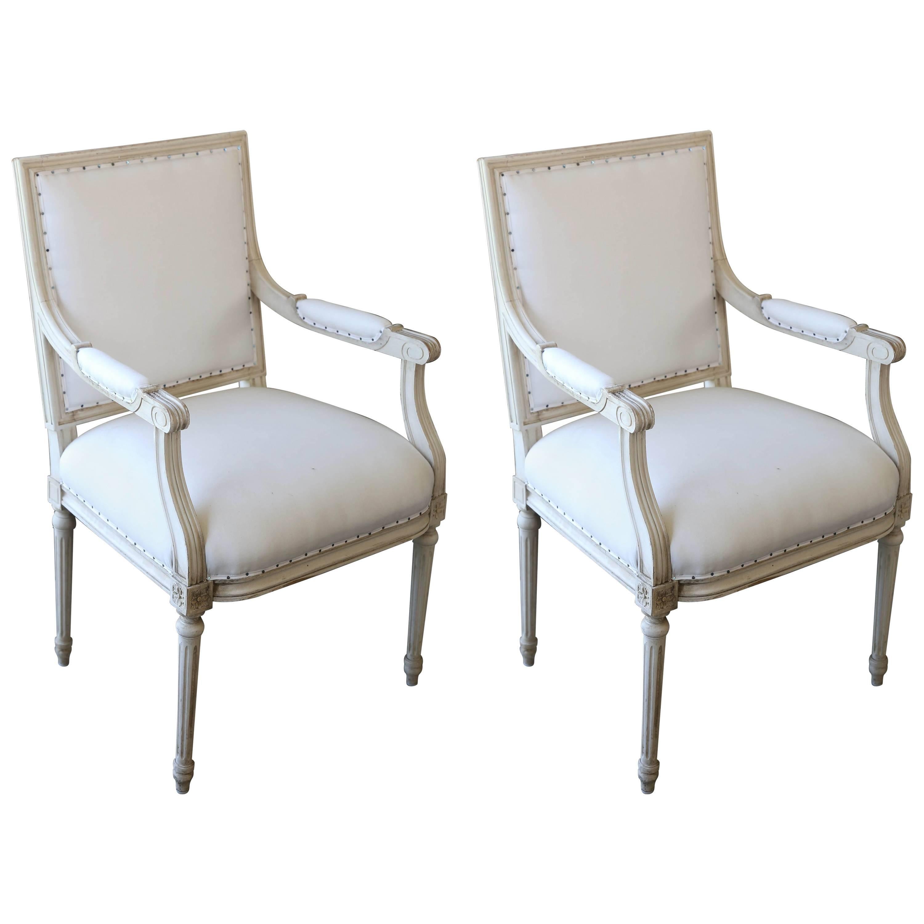 French Louis XVI Style Original Painted Armchairs, circa 1920s