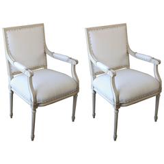 French Louis XVI Style Original Painted Armchairs, circa 1920s 10