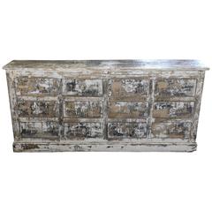 French, circa 1900 12-Drawer Painted Kitchen Buffet Storage