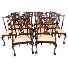 Antique Set of 14 Chippendale Revival Dining Chairs 20th Century