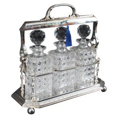 Antique Victorian English Silver Plated 3 Bottle Tantalus 19th Century