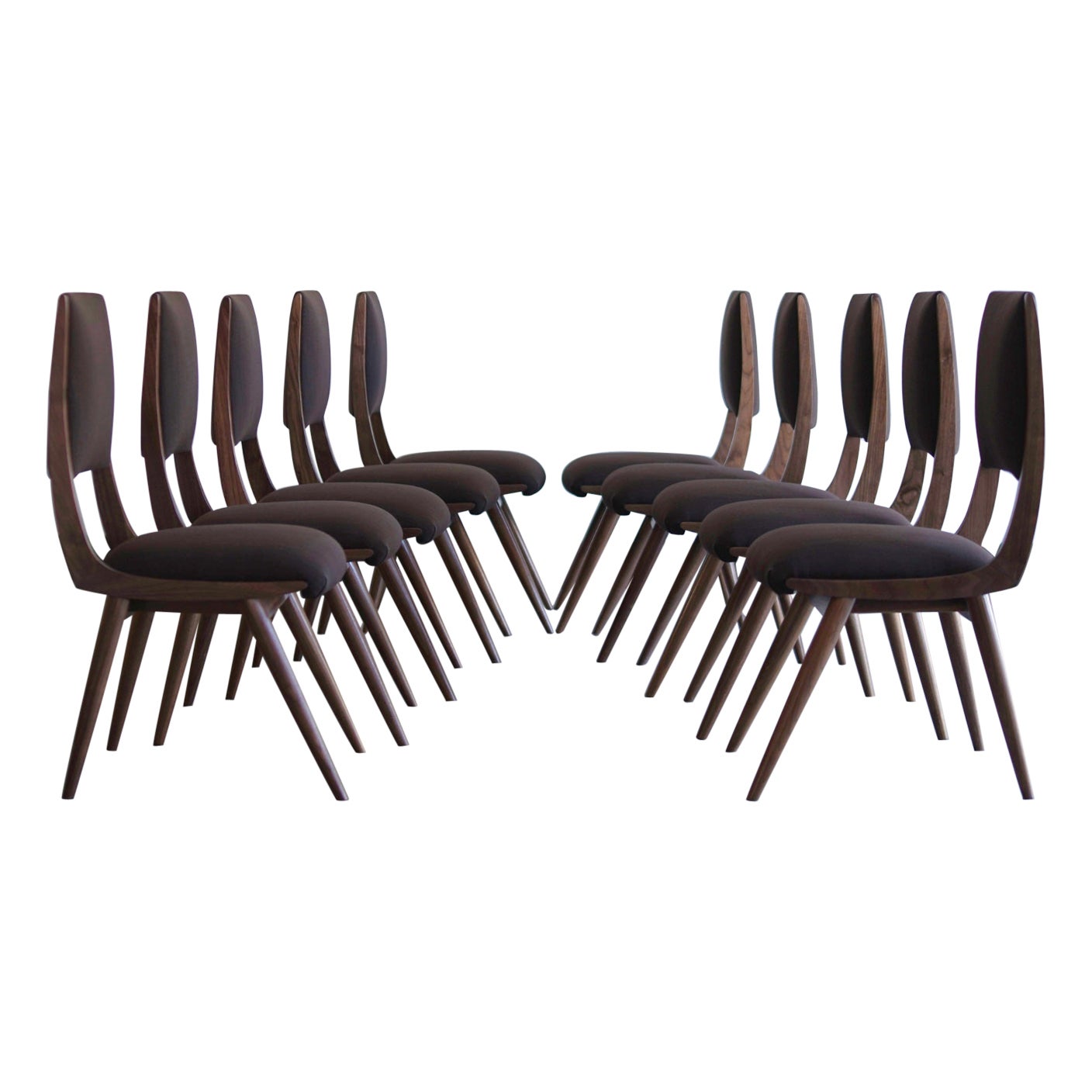 Set of 10 Parisiano Dining Chairs in Natural Walnut