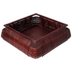 KOYA, coffee table in rattan and kotò wood with crystal glass top