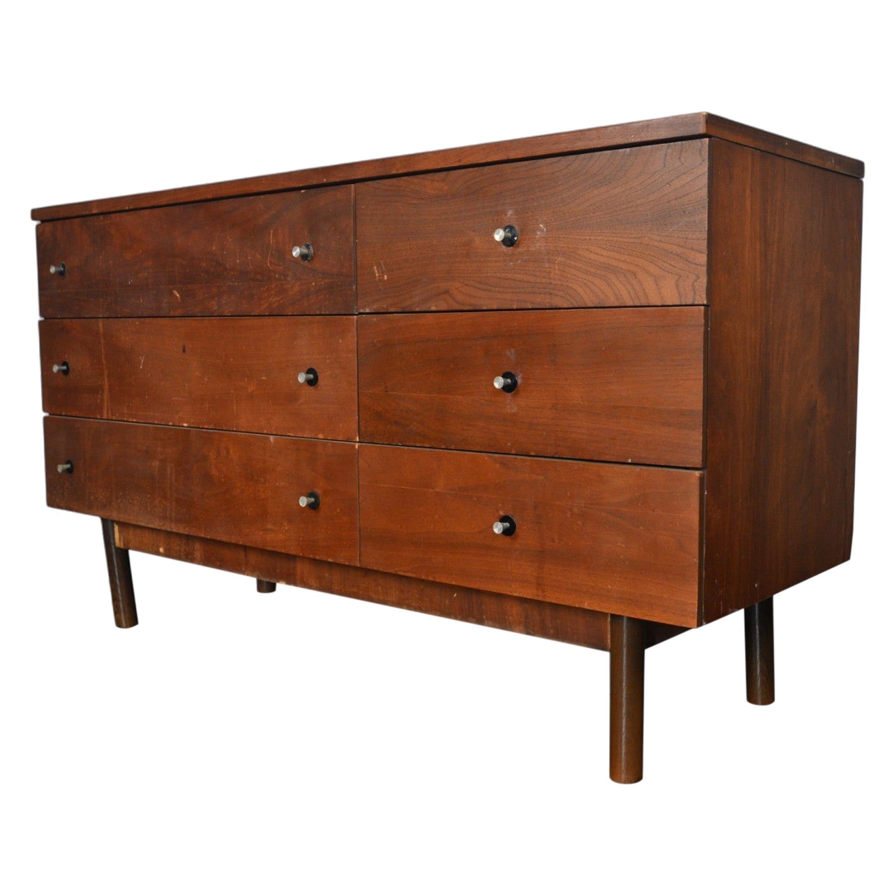 Mid Century Low Six Drawer in Walnut by Stanley