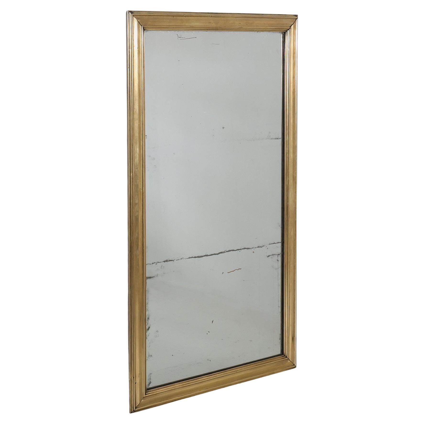Large Late 19th C. Mercury Brass Bistro Mirror For Sale