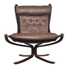 Highback Falcon Lounge Chair in Brown Leather