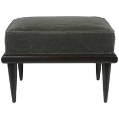 Mid-Century Walnut Frame Footstool with Mohair Upholstery