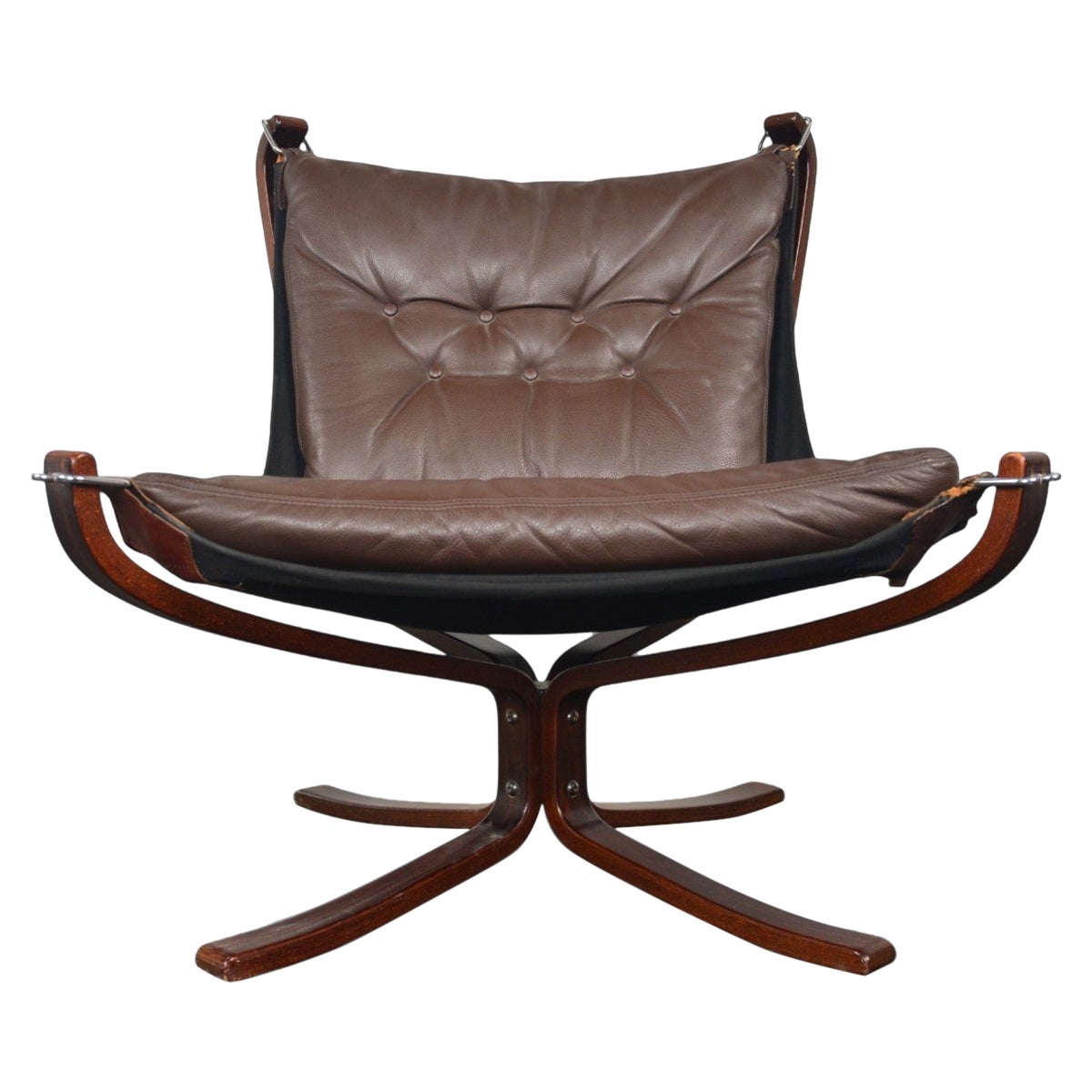 Lowback Falcon Lounge Chair in Brown Leather For Sale