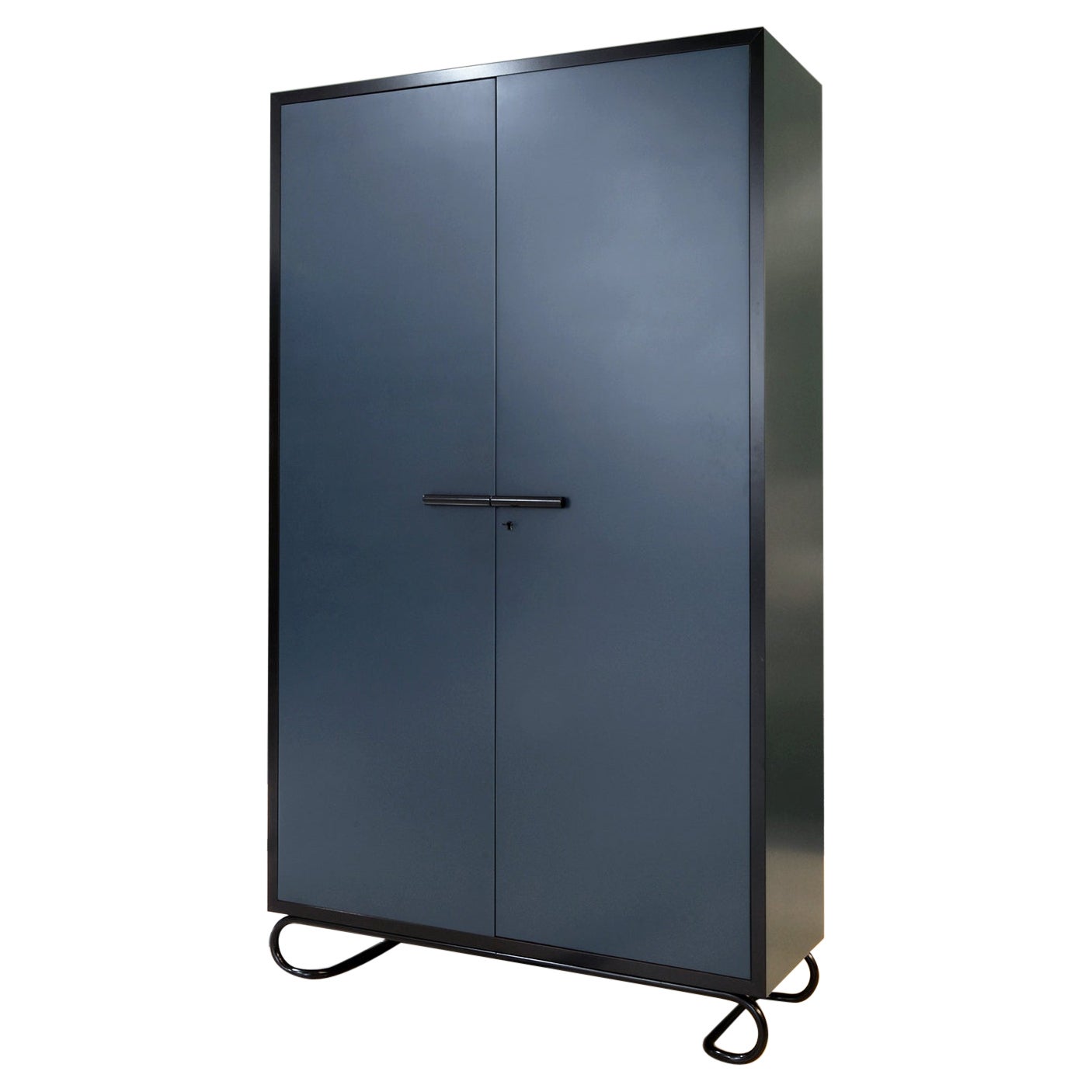 Custom-Made Storage Cabinet, Lacquered Wood and Blackened Tubular Steel Hardware