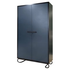 Custom-Made Storage Cabinet, Lacquered Wood and Blackened Tubular Steel Hardware