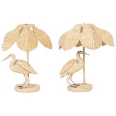 Folky Pair of Mario Lopez Torres Wicker Egret Table Lamps 10