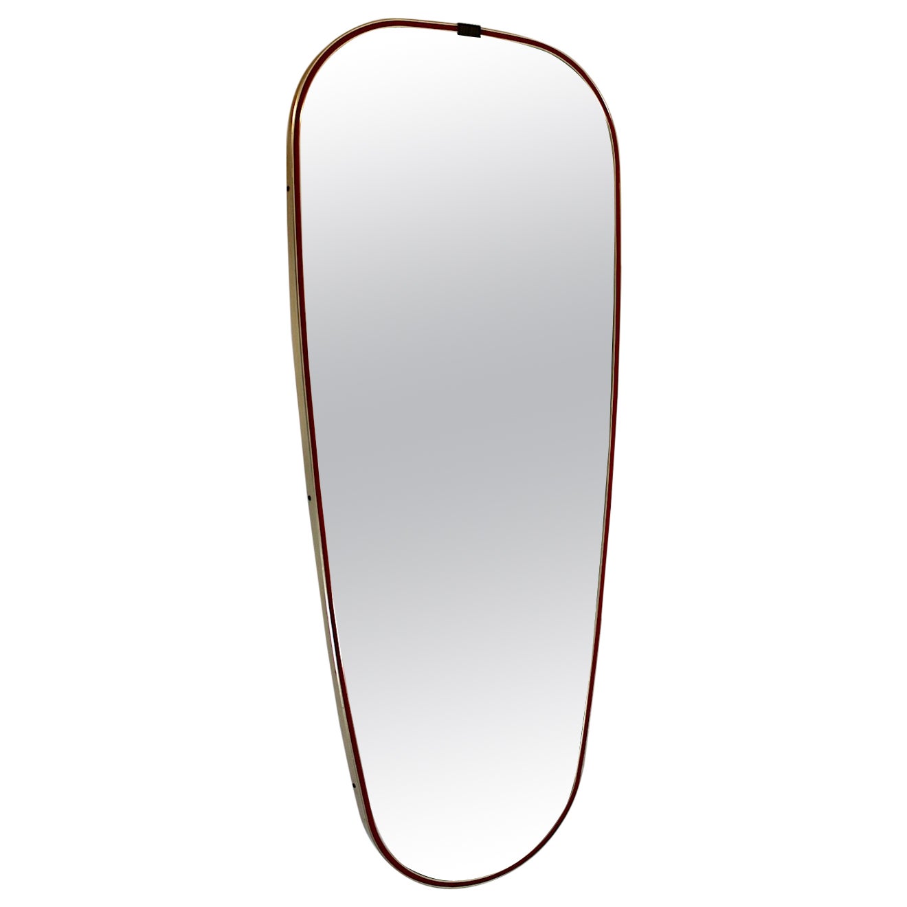 Mid Century Modern Vintage Latón Rojo Espejo de pie Espejo de cuerpo entero Años 50 Italia