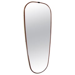 Mid Century Modern Vintage Latón Rojo Espejo de pie Espejo de cuerpo entero Años 50 Italia