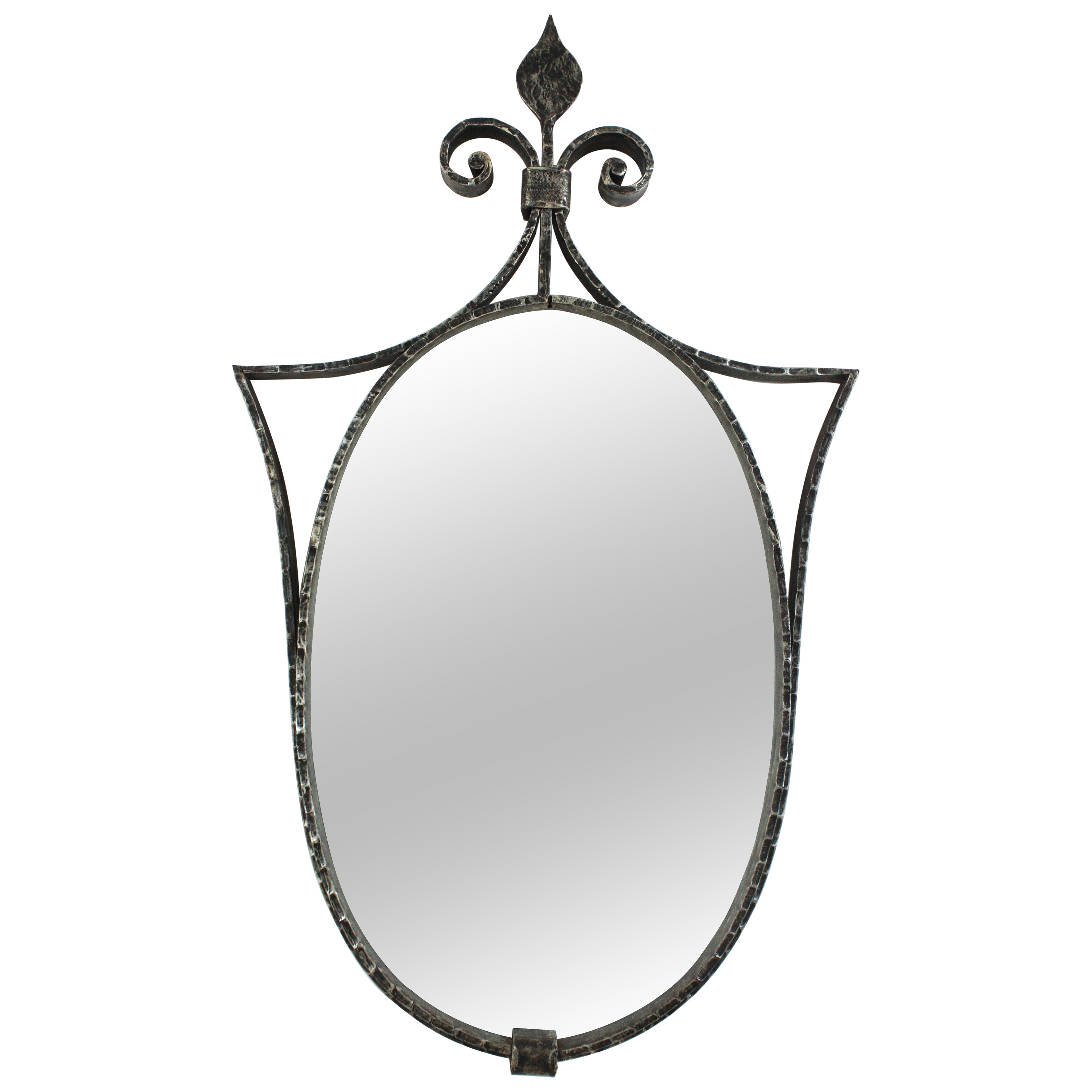 Neoclassical Oval Mirror in Hand Forged Iron, Spain 1950 For Sale