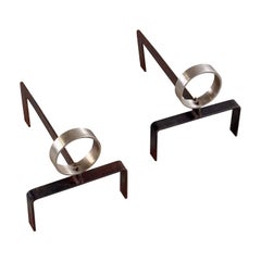 Rare Pair of Andirons by Melchiorre Bega in Aluminum and Iron, Italy, 1960