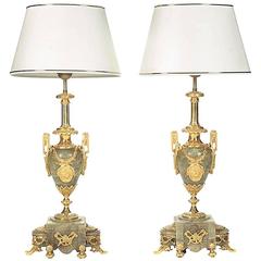 Pair of Gilt Bronze-Mounted Onyx Lamps