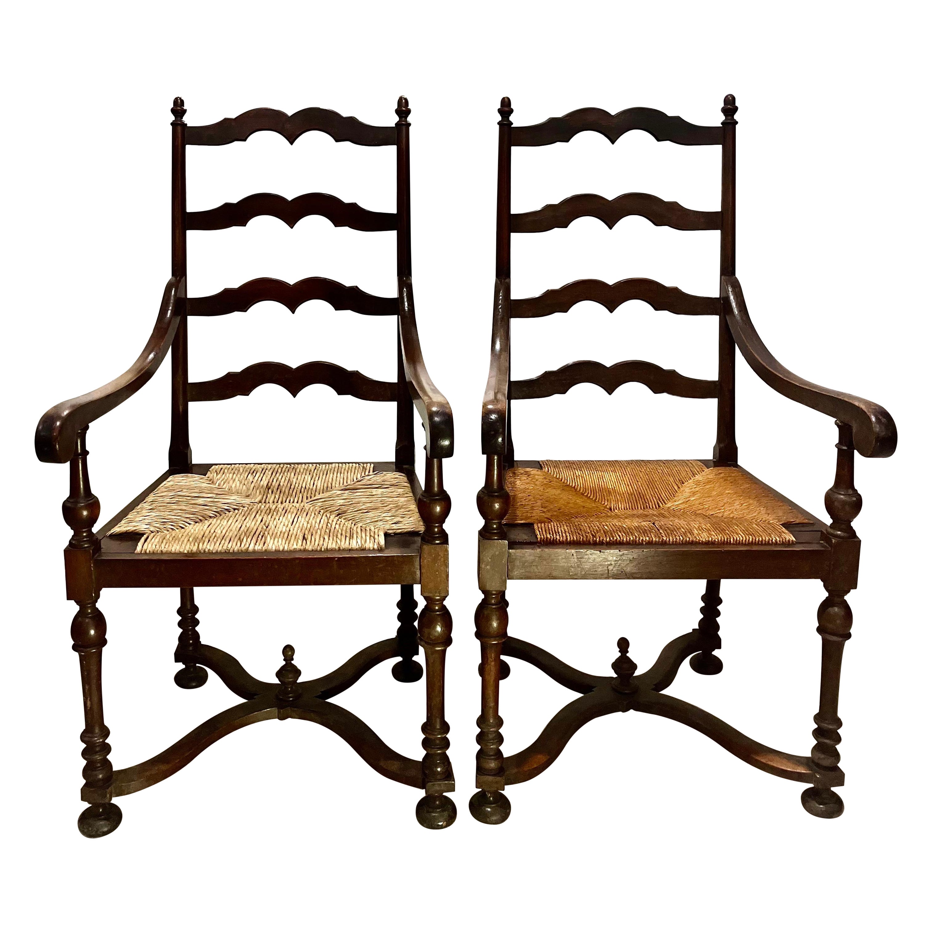 18th Century  Pair Provencal Armchai of Beech Wood and Straw Seat