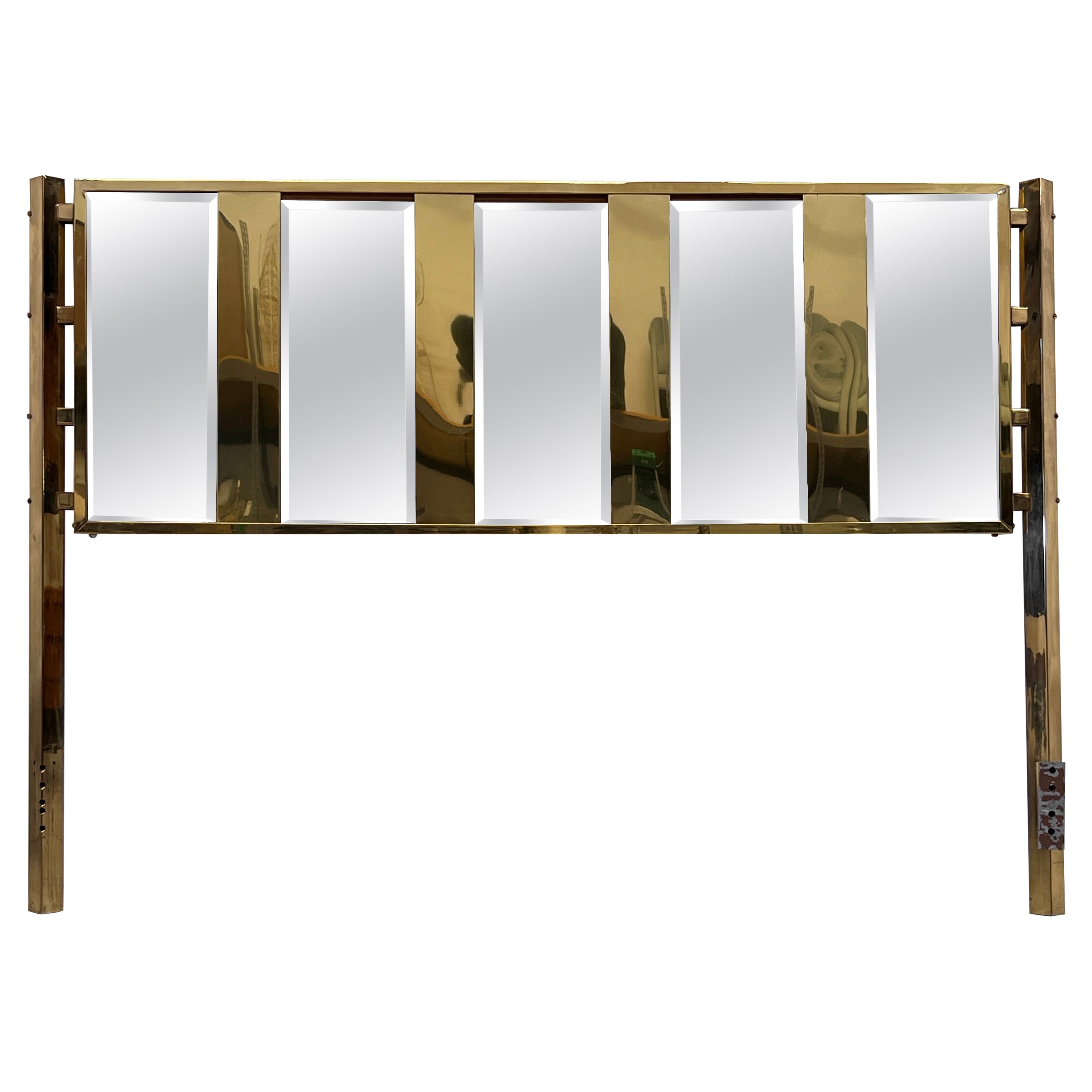 Brass and Mirrored Ello Queen Headboard, 1980's