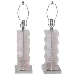 Pair of Modern Abstract Lucite Column Lamps