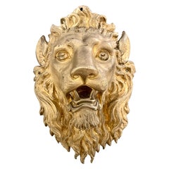 19th Century Sculpture Lion Head Gilded Bronze