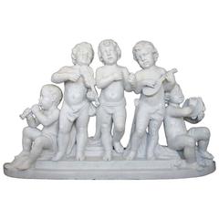 An Italian White Marble Carved Group of Young Bacchic Musicians, Circa 1890 7