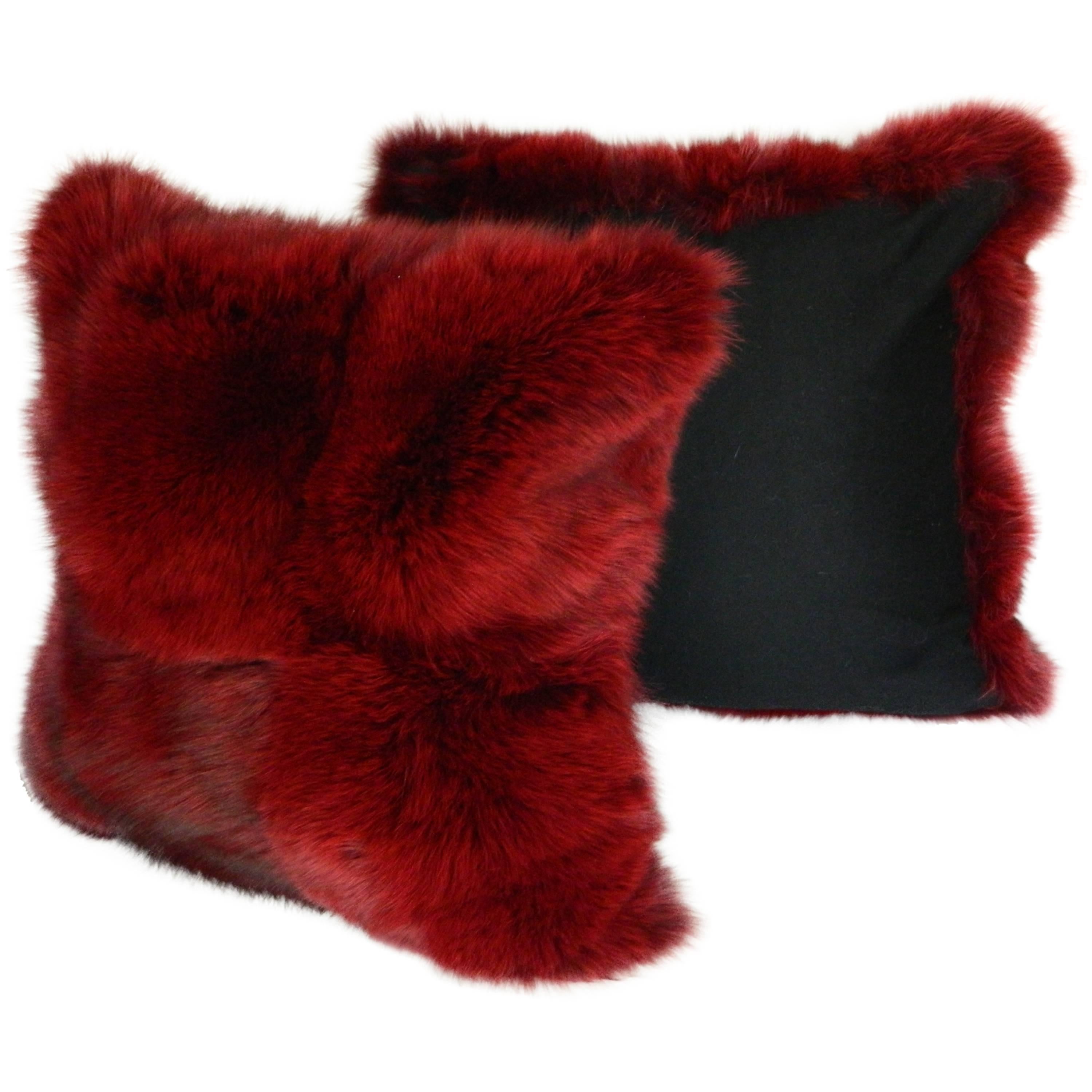 Pair of Beautiful Burgundy Fox Pillows For Sale