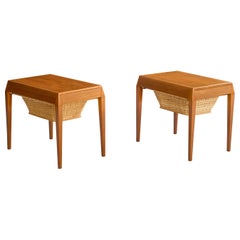 Werner Fredriksen, Sewing Tables, Teak, Rattan, Sweden, 1950s