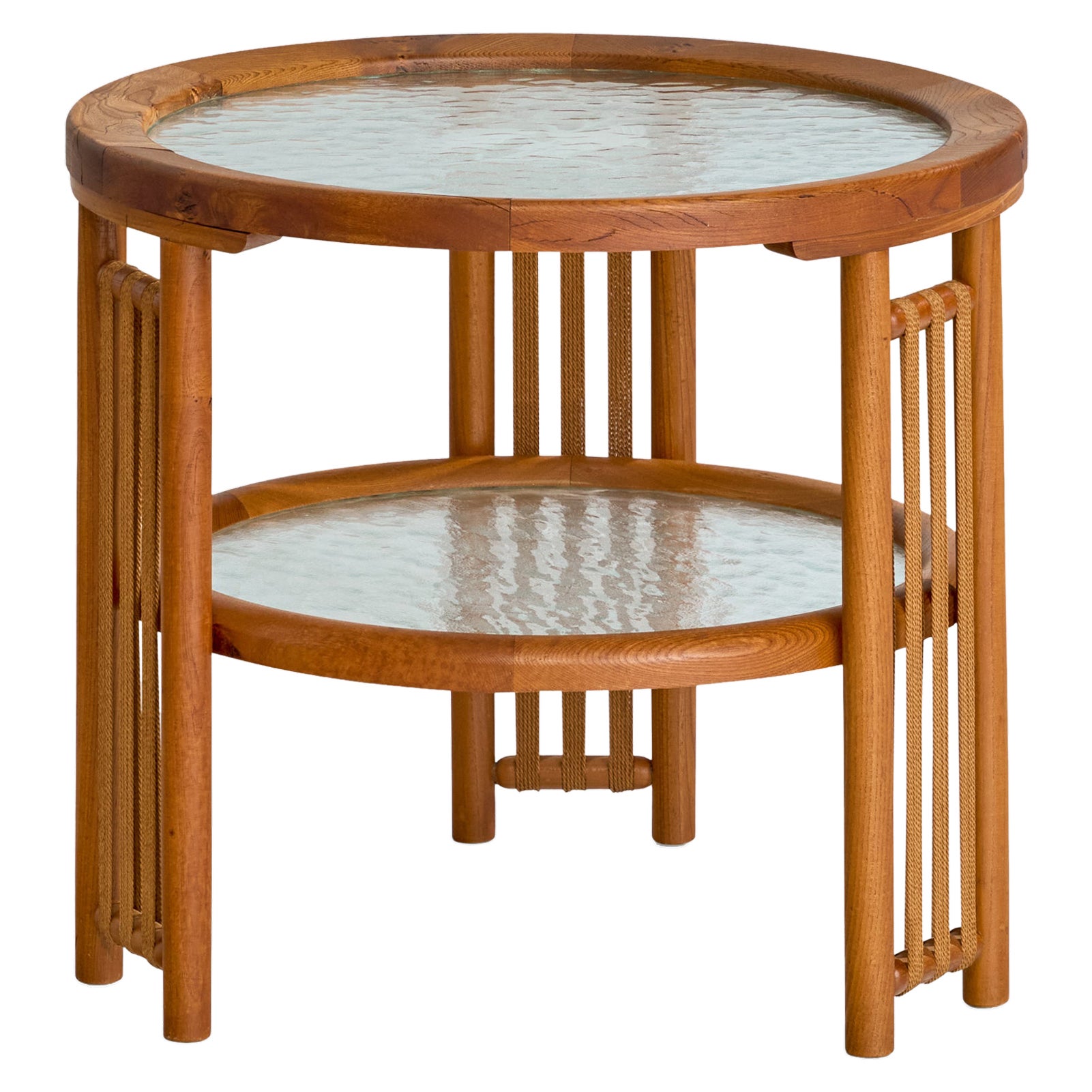 Schwedischer Designer, Beistelltisch, Eiche, Glas, Stoff, Schweden, 1940er Jahre