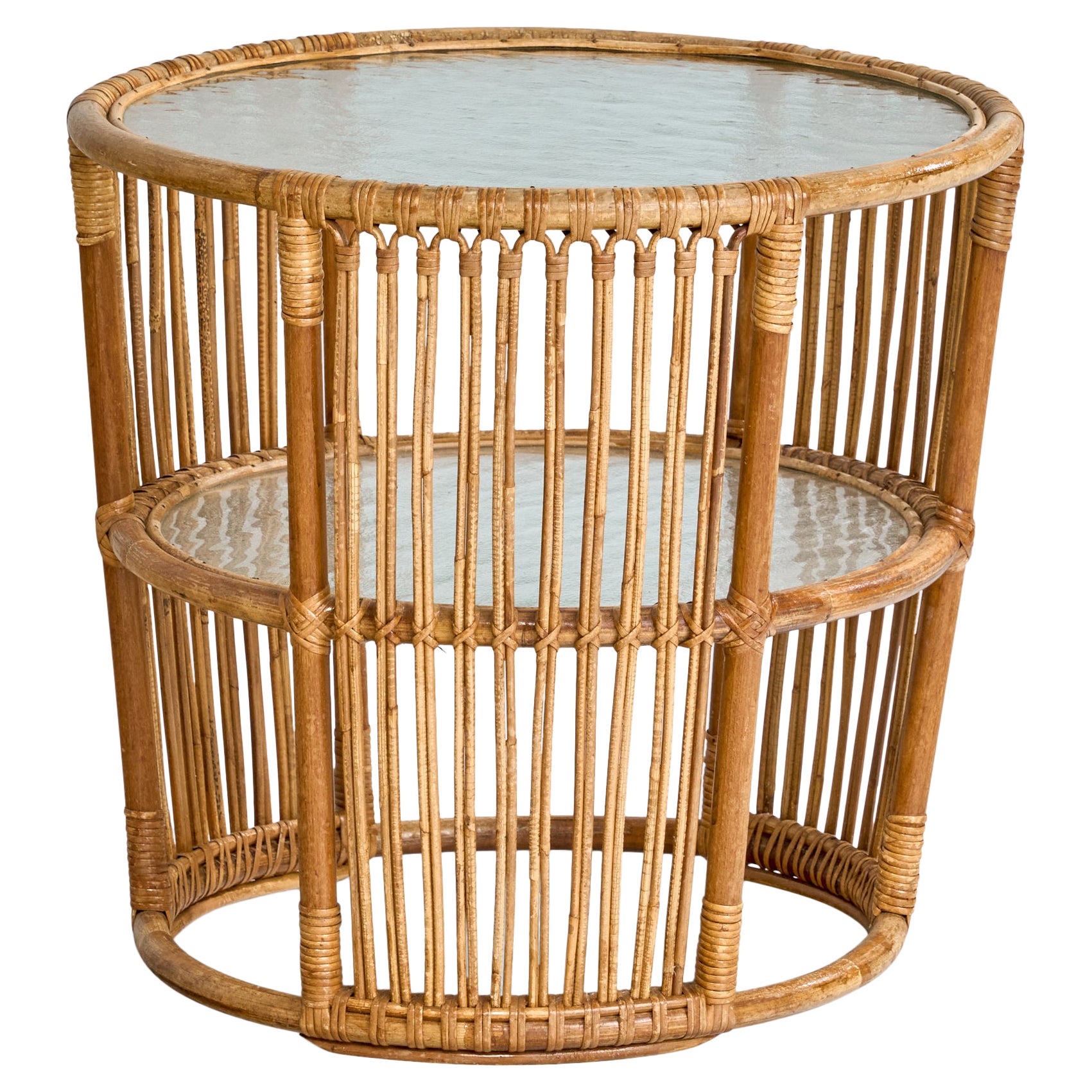 Jørn Rohweder, table d'appoint, bambou, rotin, verre, Danemark, années 1950