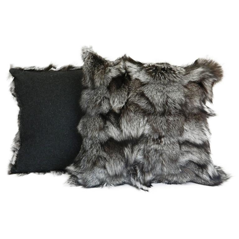 Gray Fox fur pillow with cashmere Backing For Sale at 1stdibs