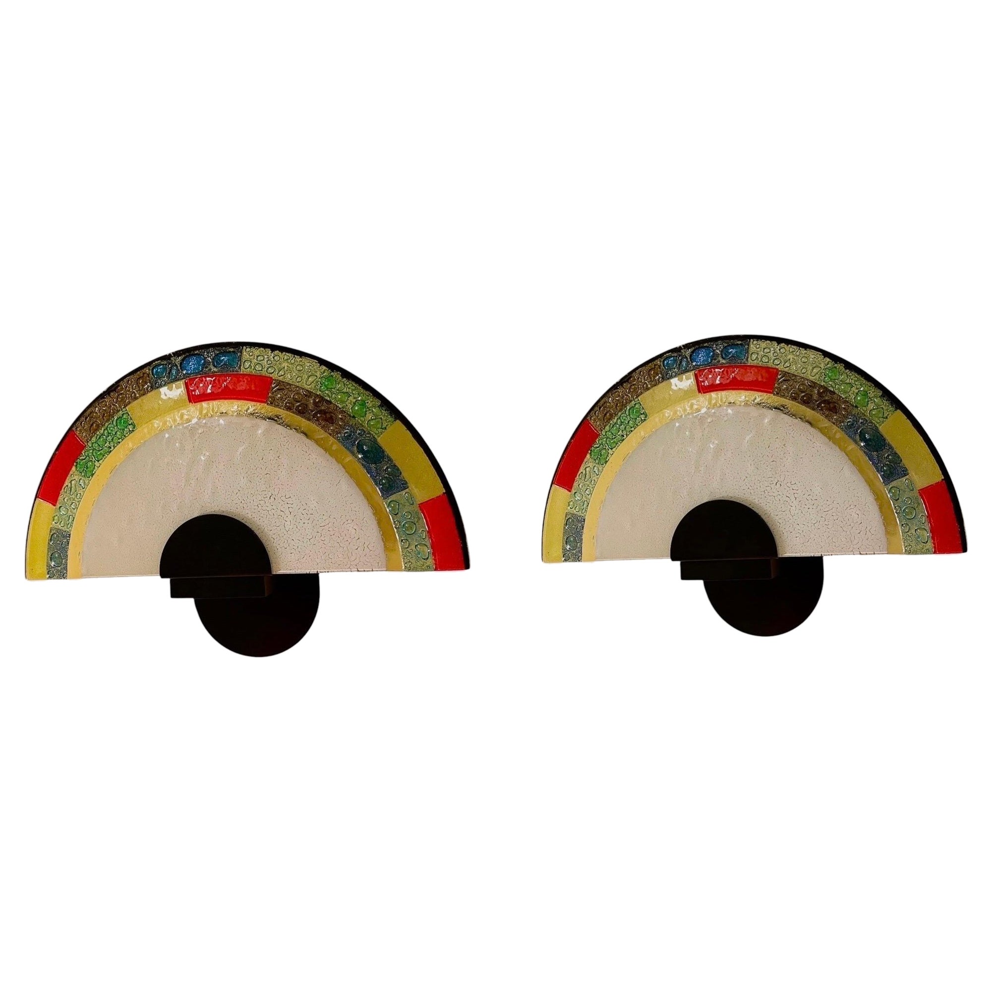 Wall lighting Glass murano multicolor pair by Zonca , Italie 1980s