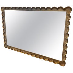 Vintage Large Italian Venetian Gold Scalloped Ruffle Wall Mirror