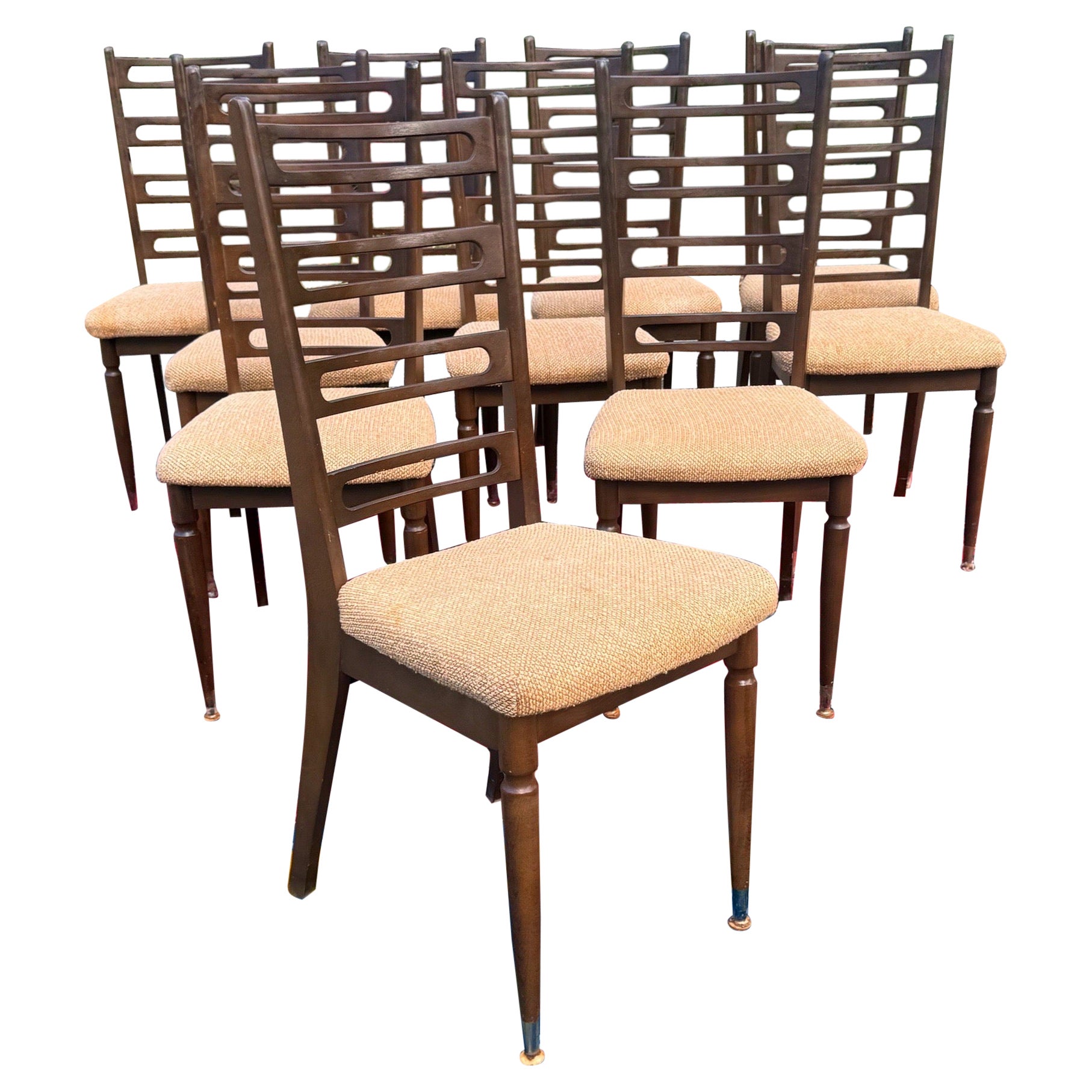 A set of 10 1960s Danish Modern Walnut Ladder Back Dining Chairs