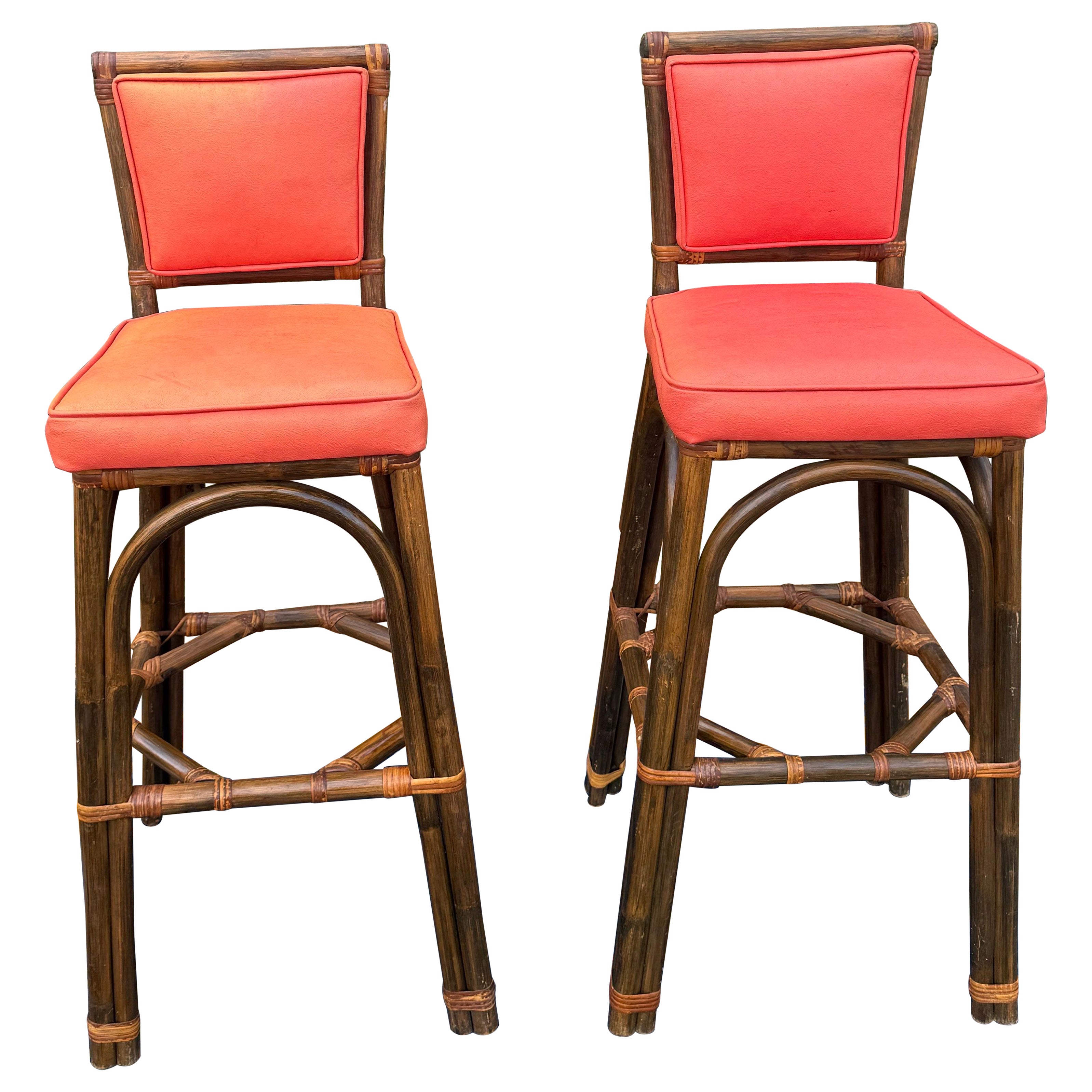 Paul Frankl Style Bamboo Barstools - a Pair