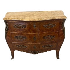Antique Victorian Quality French Parquetry Marble Top Commode Chest of Drawers