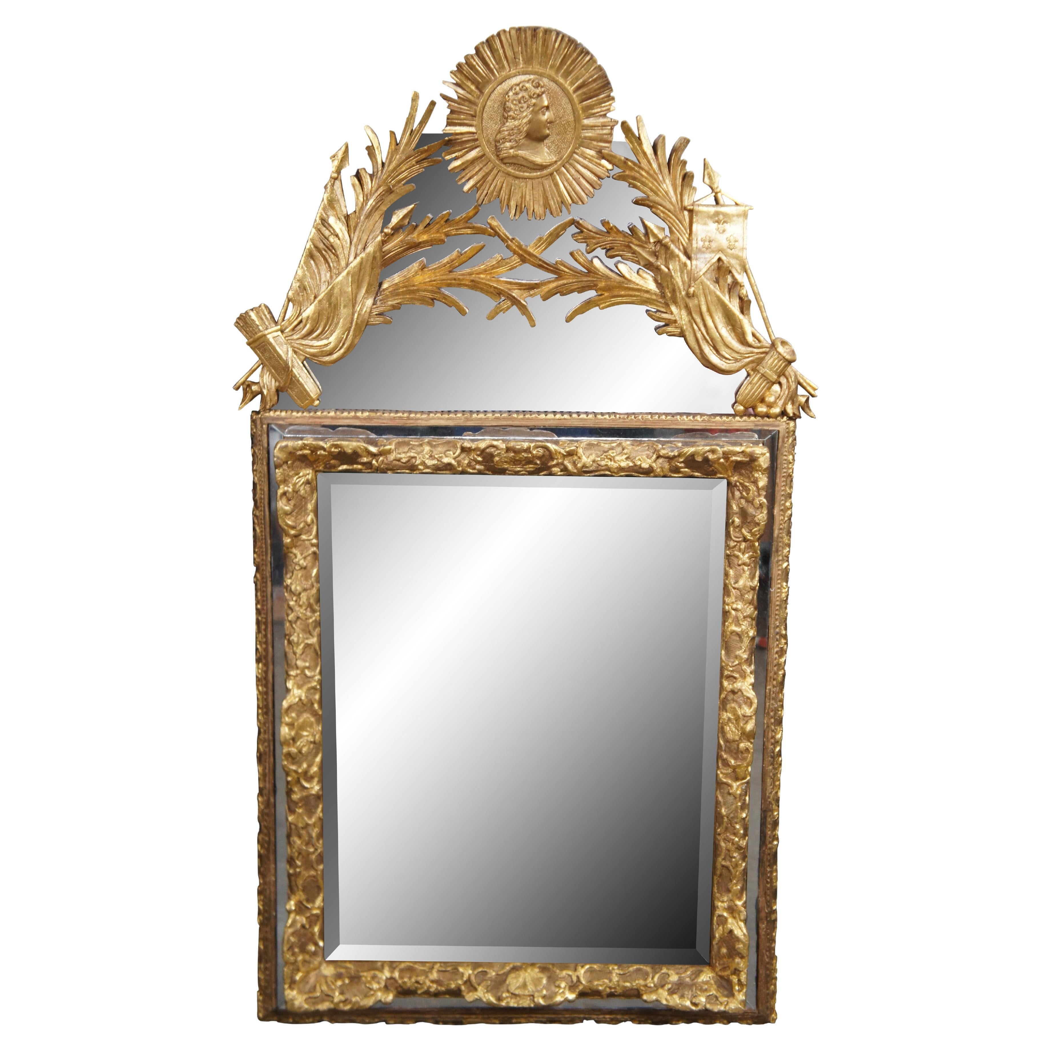 Antique French Napoleon III Giltwood Beveled Parcloses Mirror 50"
