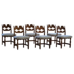 Set of 6 Henning Kjærnulf "Razorblade" Chairs in Oak & Lambswool, 1960s