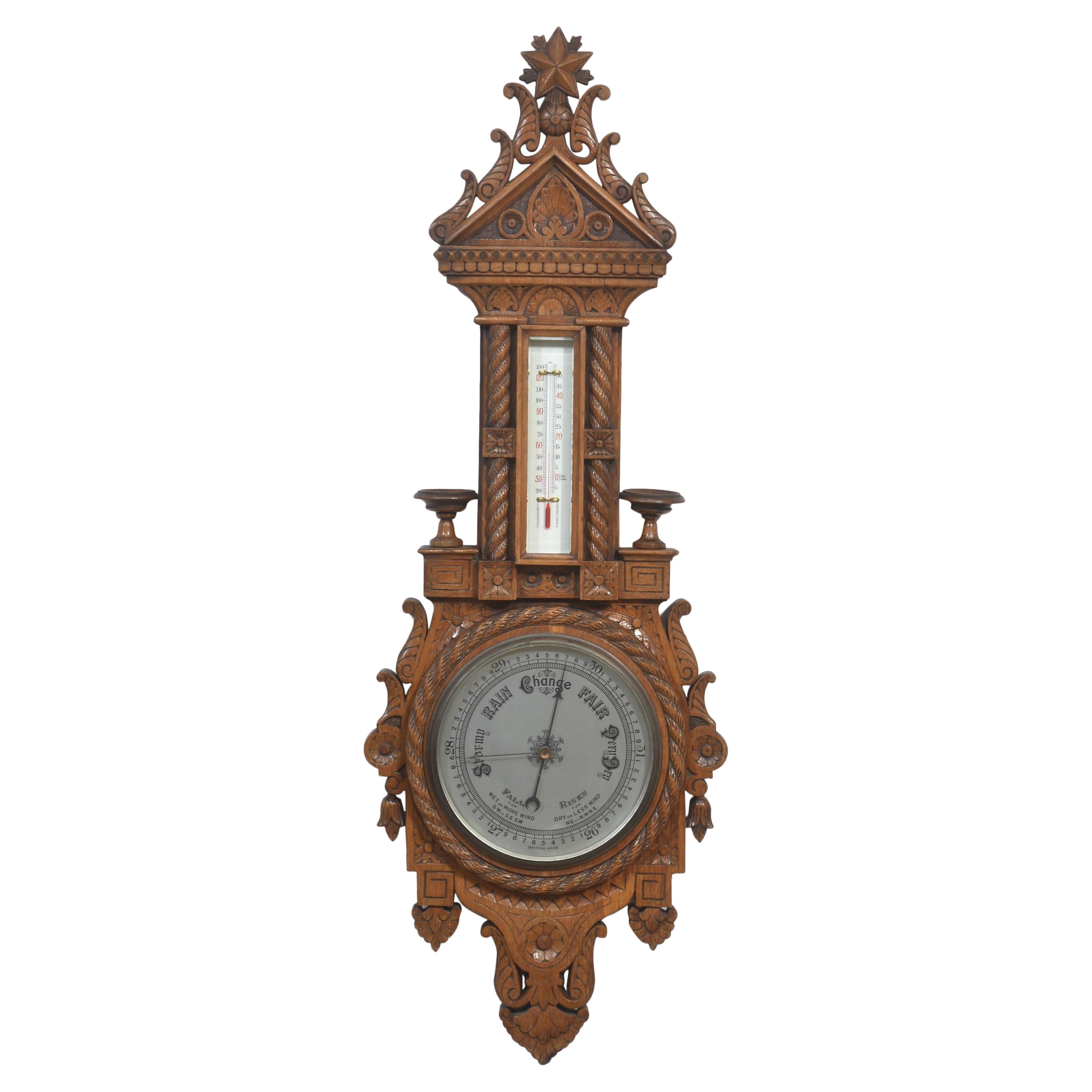 Carved oak wall hanging Banjo barometer