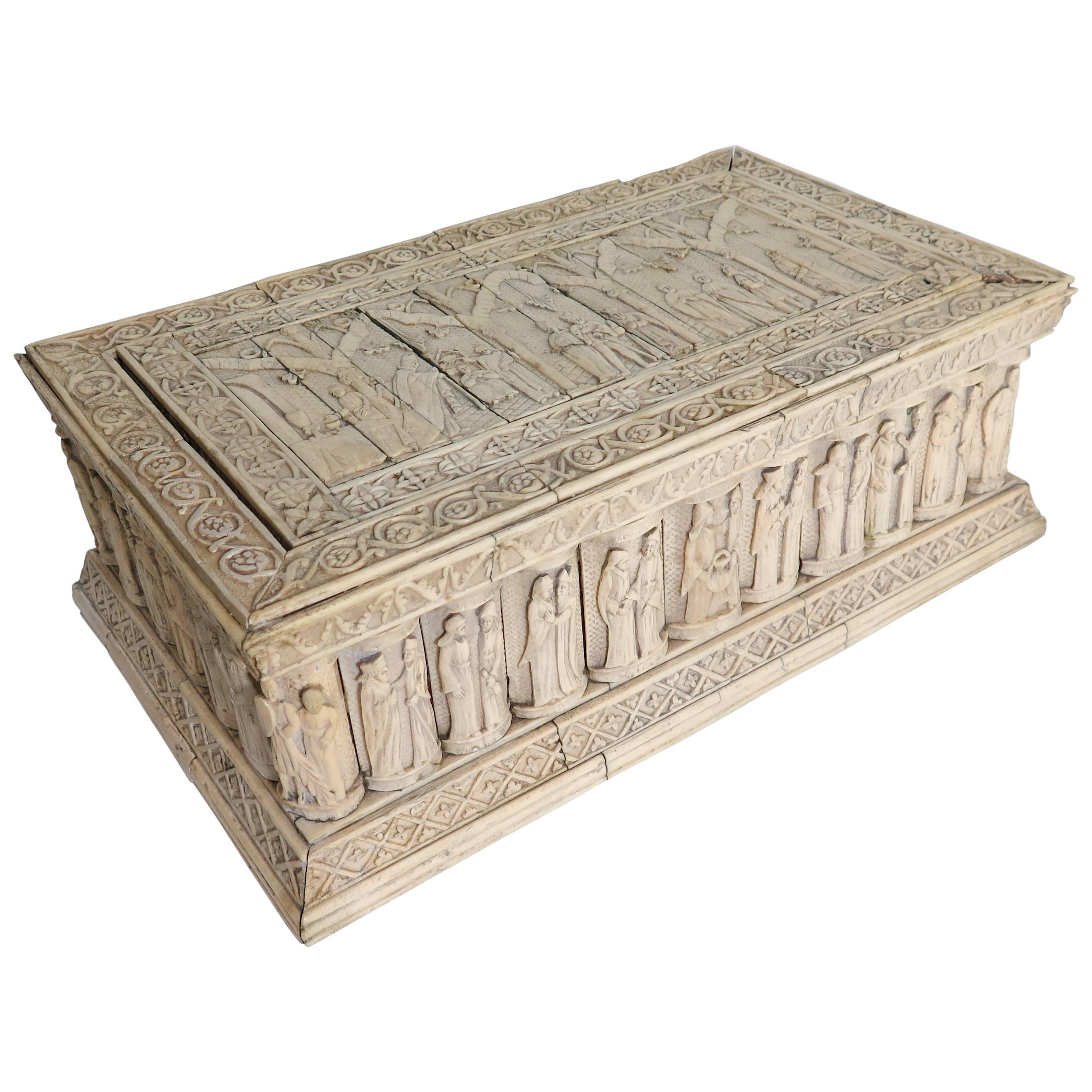 Italian Bone Carved Embriachi Marriage Casket For Sale